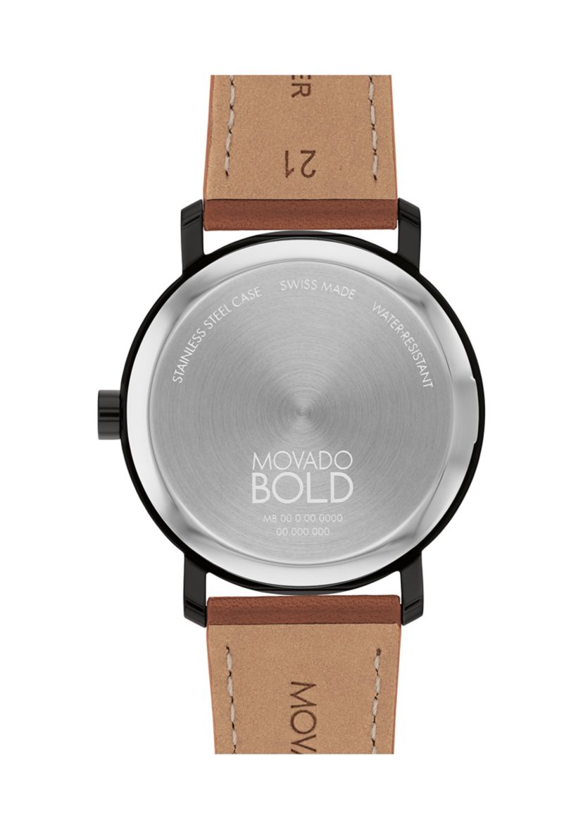 Mens Bold Evolution 2 Black Dial Brown Leather Band Watch 