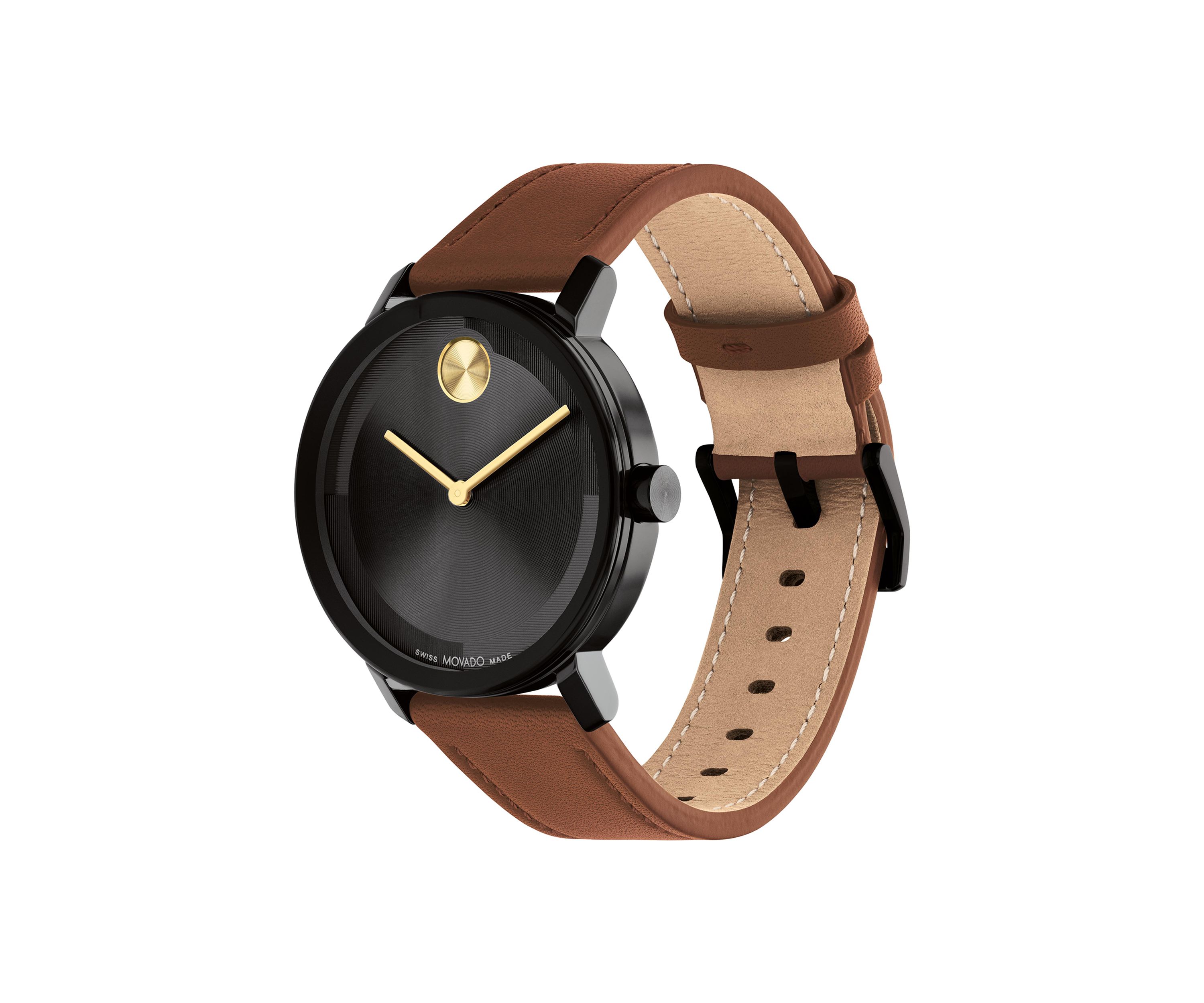 Mens Bold Evolution 2 Black Dial Brown Leather Band Watch 