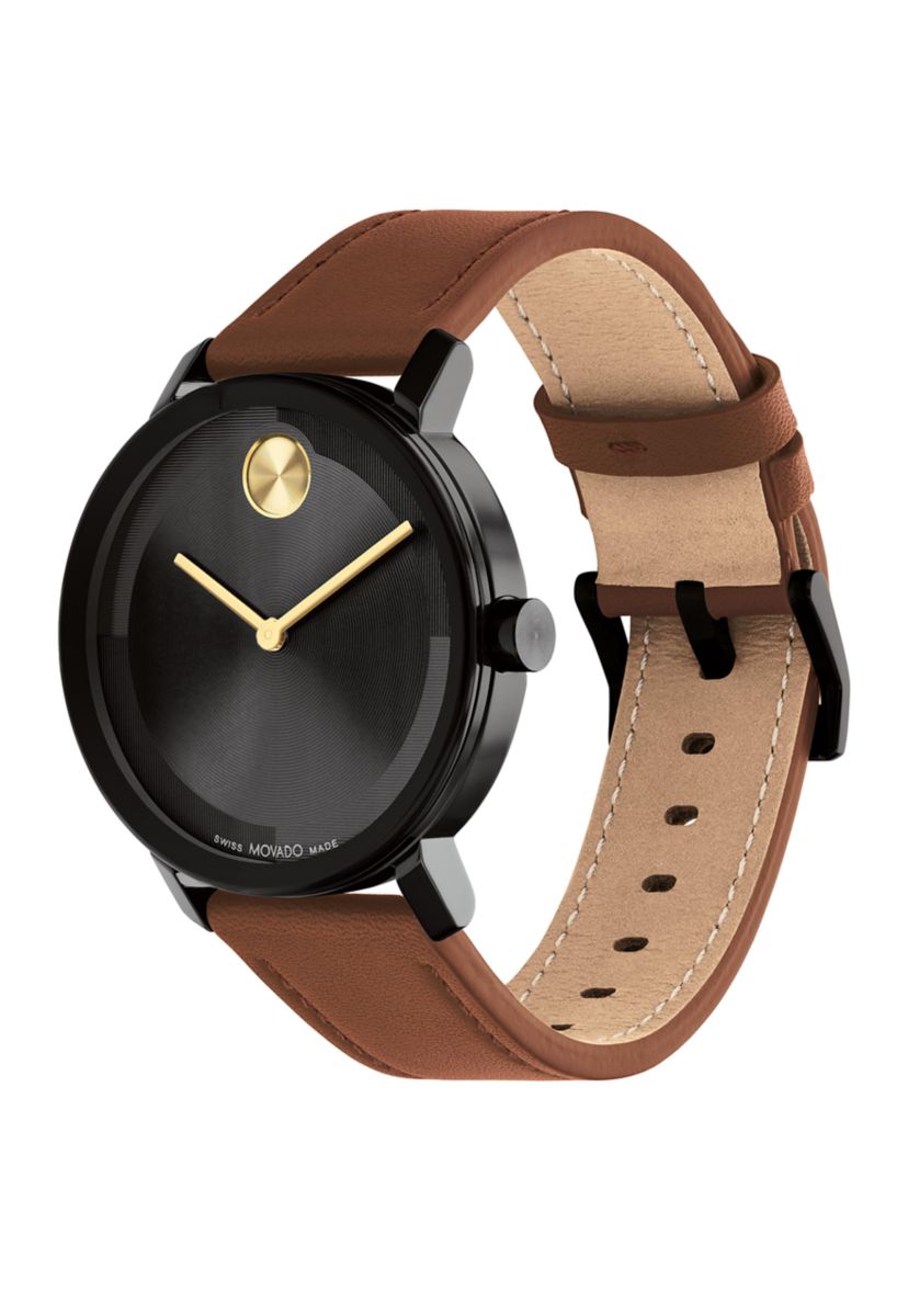 Mens Bold Evolution 2 Black Dial Brown Leather Band Watch 