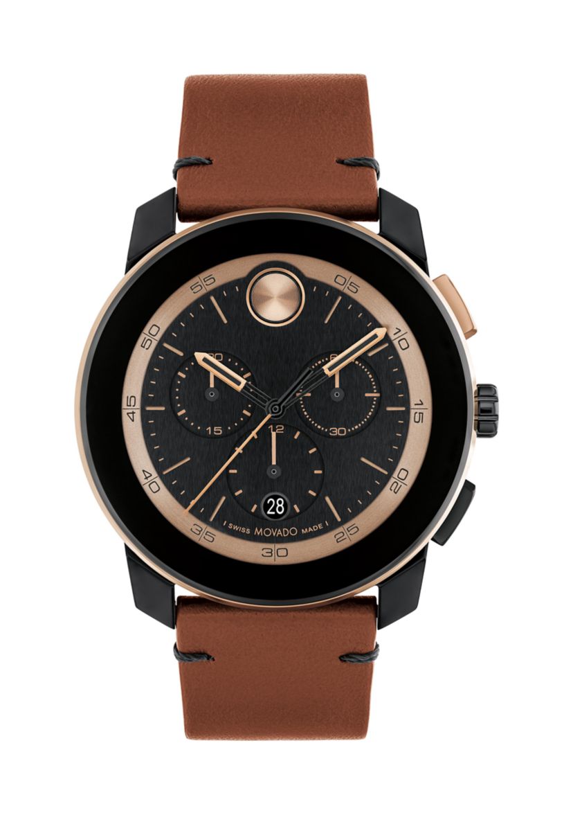 Mens Bold TR90 Chrono Brown Leather Band Watch