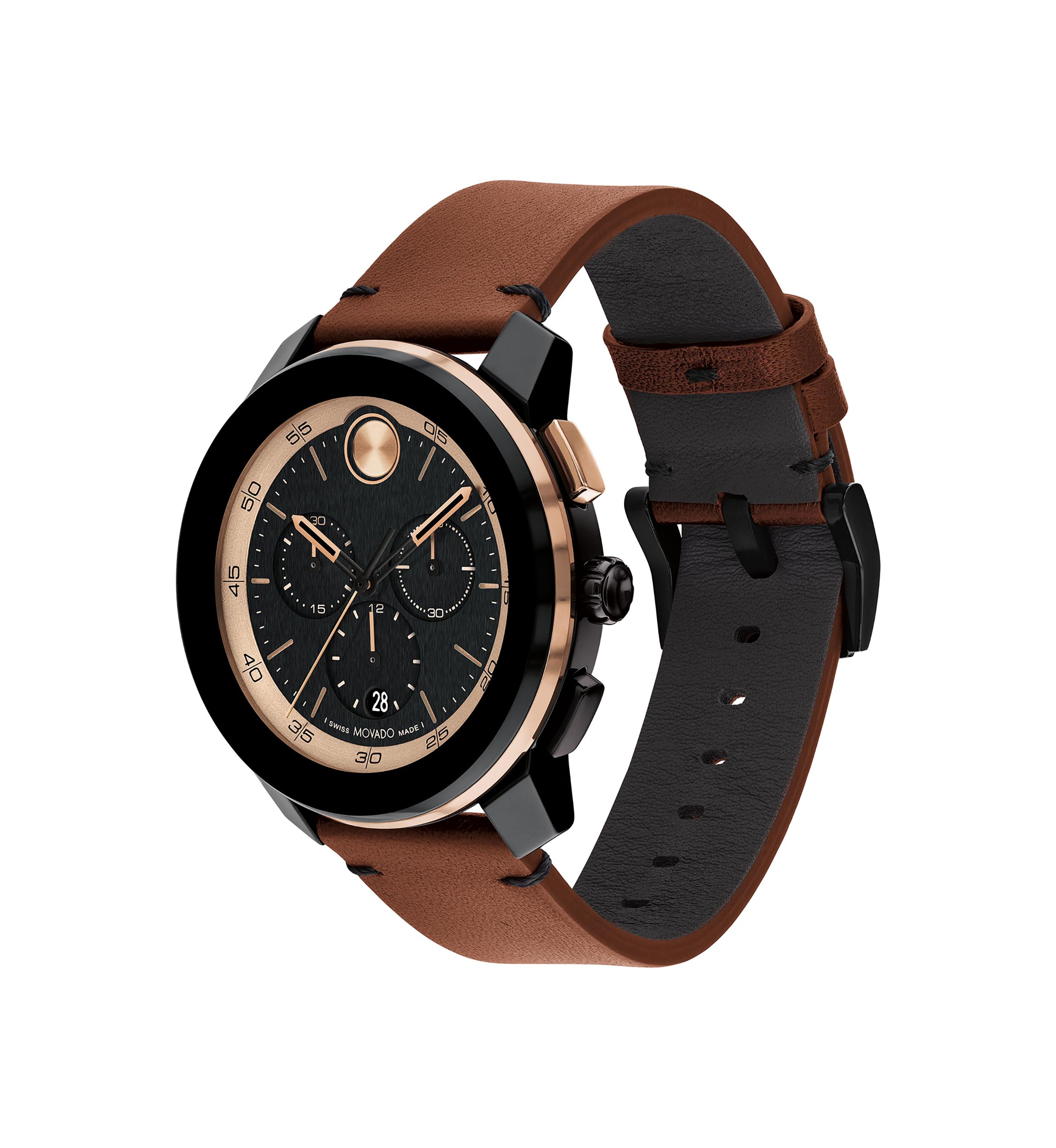Mens Bold TR90 Chrono Brown Leather Band Watch