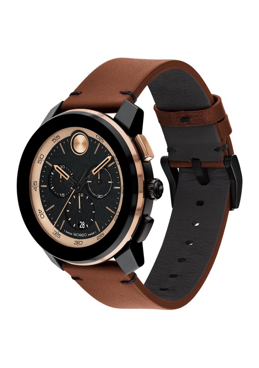 Mens Bold TR90 Chrono Brown Leather Band Watch