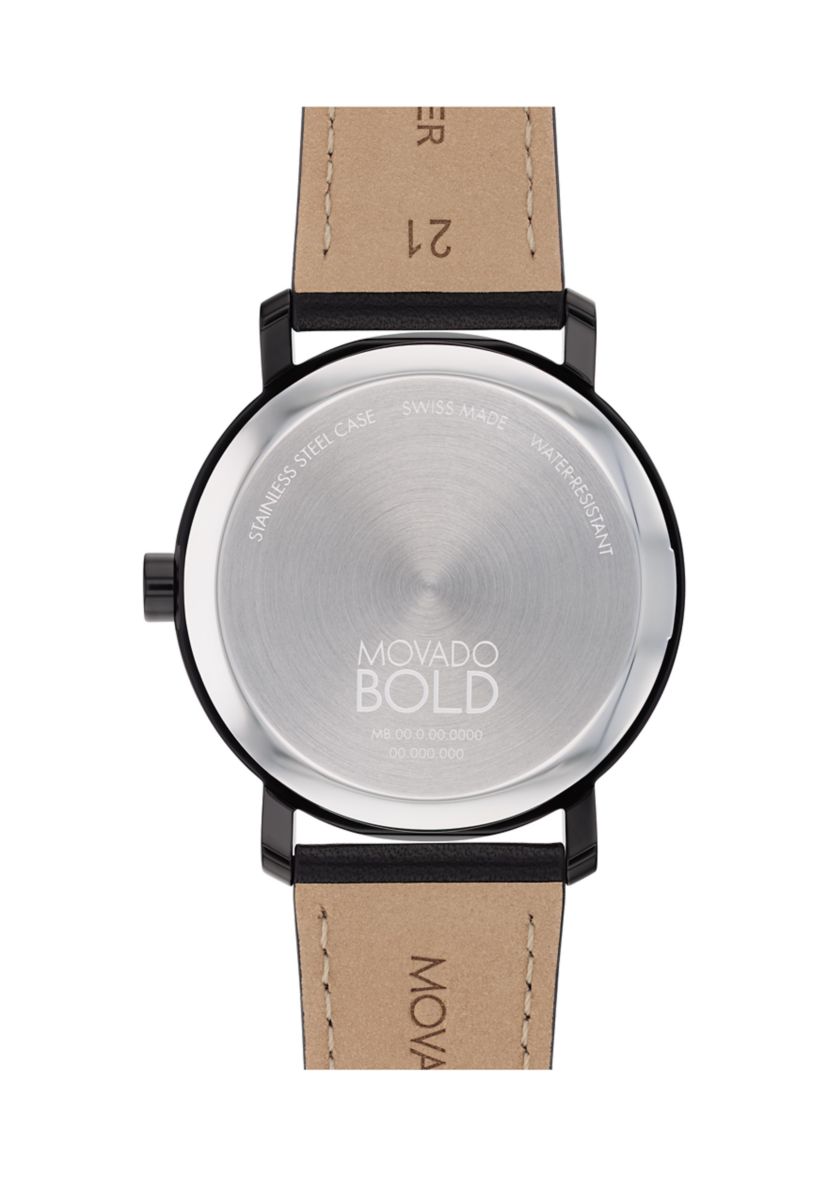 Mens Bold Evolution 2 Black Dial Black Leather Band Watch 