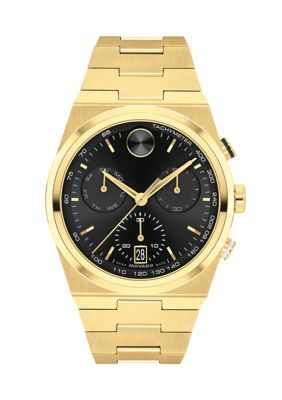 Movado Men's Bold Quest Black Chronograph Gold Tone Watch -  54002803601198