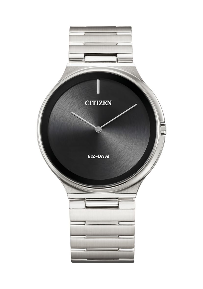 Eco Drive Mens Stiletto Silver Tone Stainless Steel Bracelet Watch