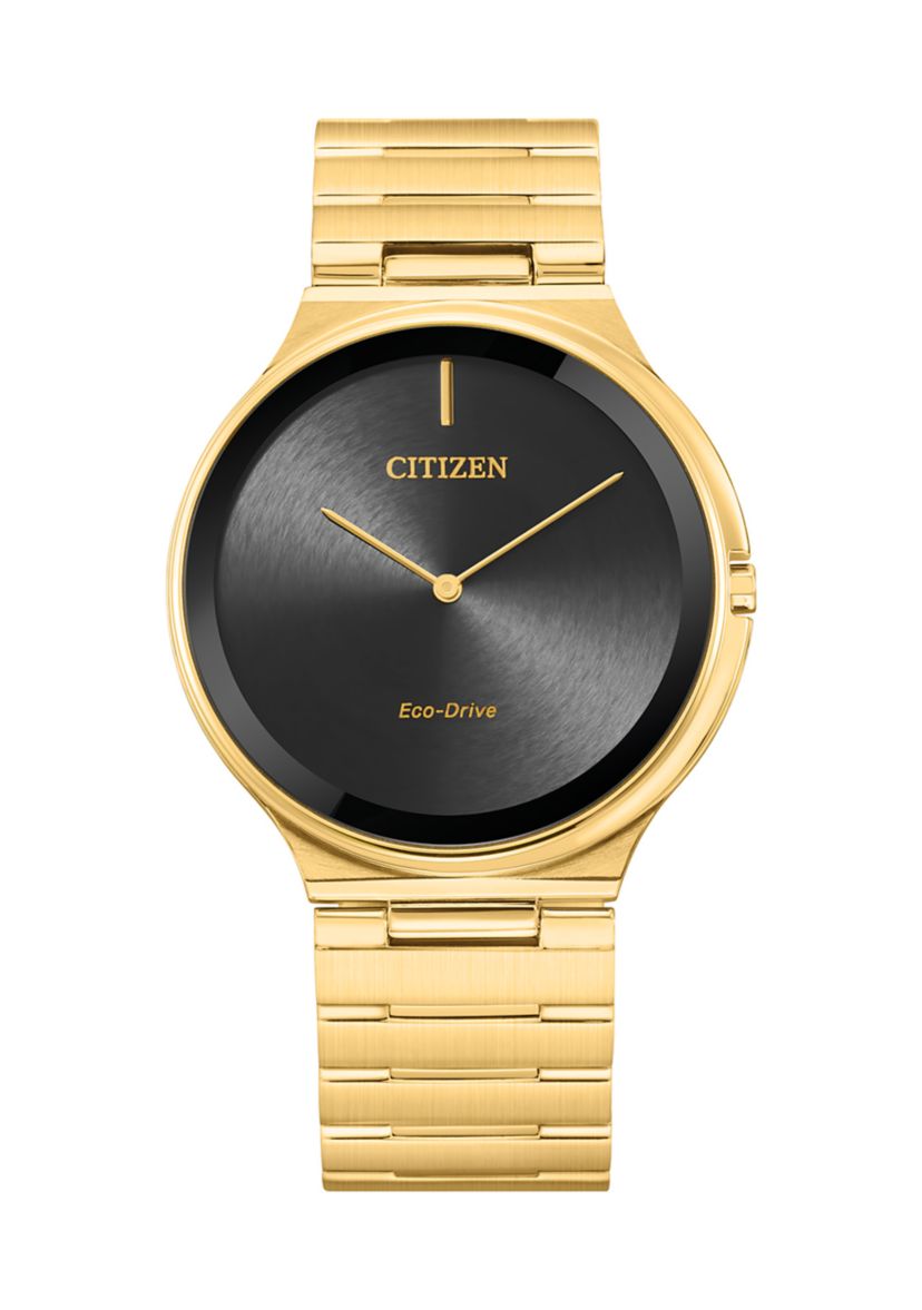 Eco Drive Mens Stiletto Gold Tone Stainless Steel Bracelet Watch