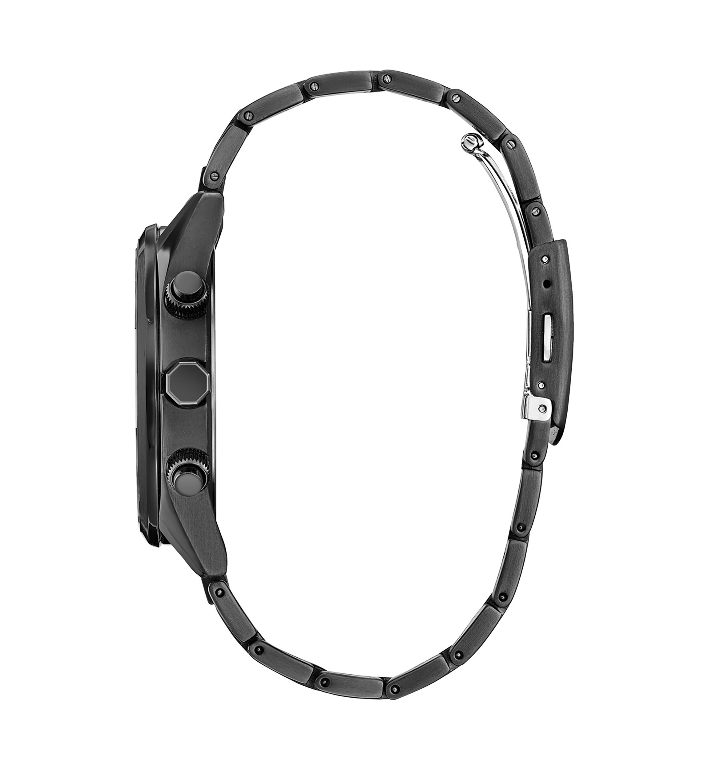 Mens Sport Luxury Radio Control Black Stainless Steel Bracelet Watch 