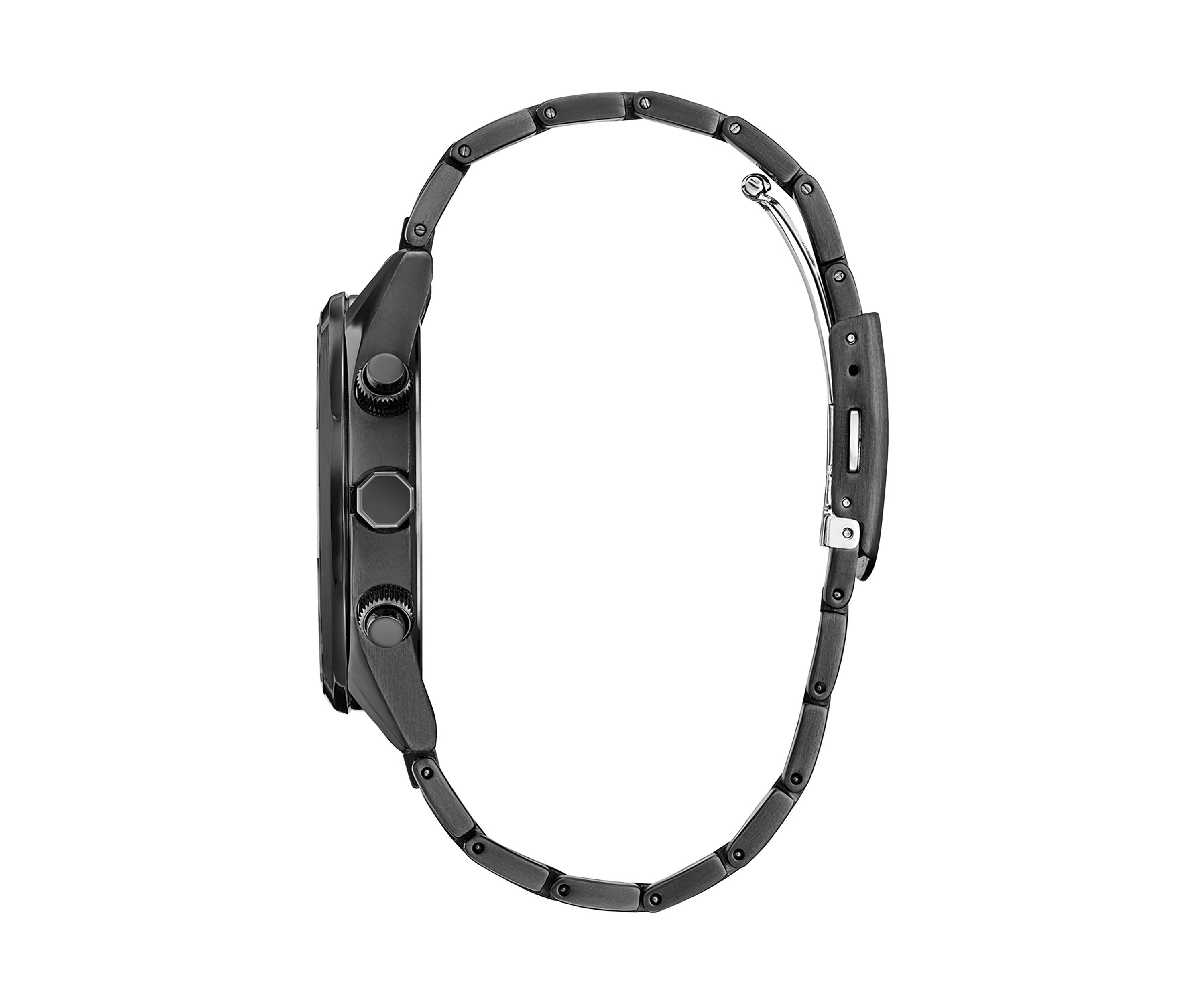 Mens Sport Luxury Radio Control Black Stainless Steel Bracelet Watch 