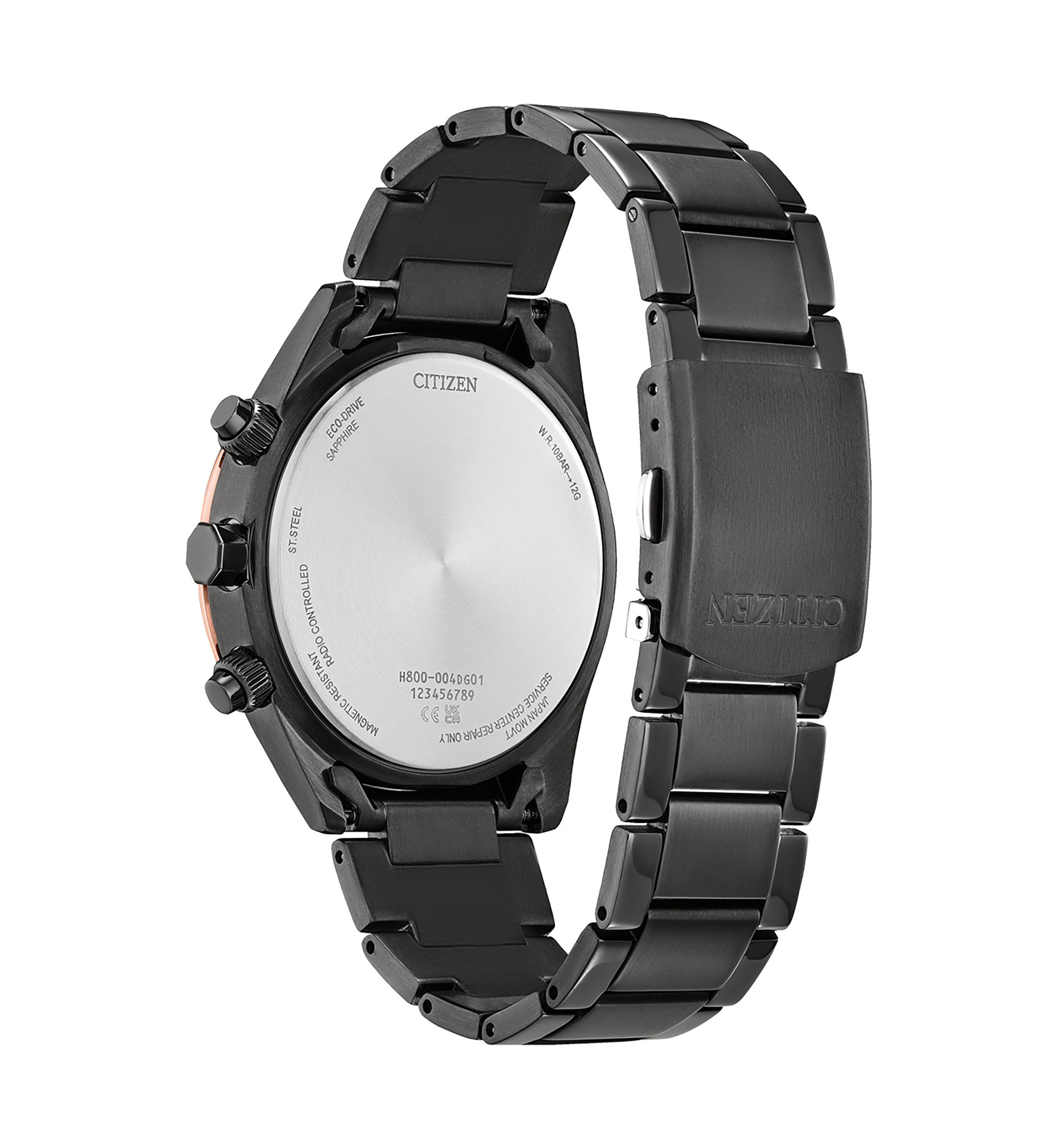 Mens Sport Luxury Radio Control Black Stainless Steel Bracelet Watch 