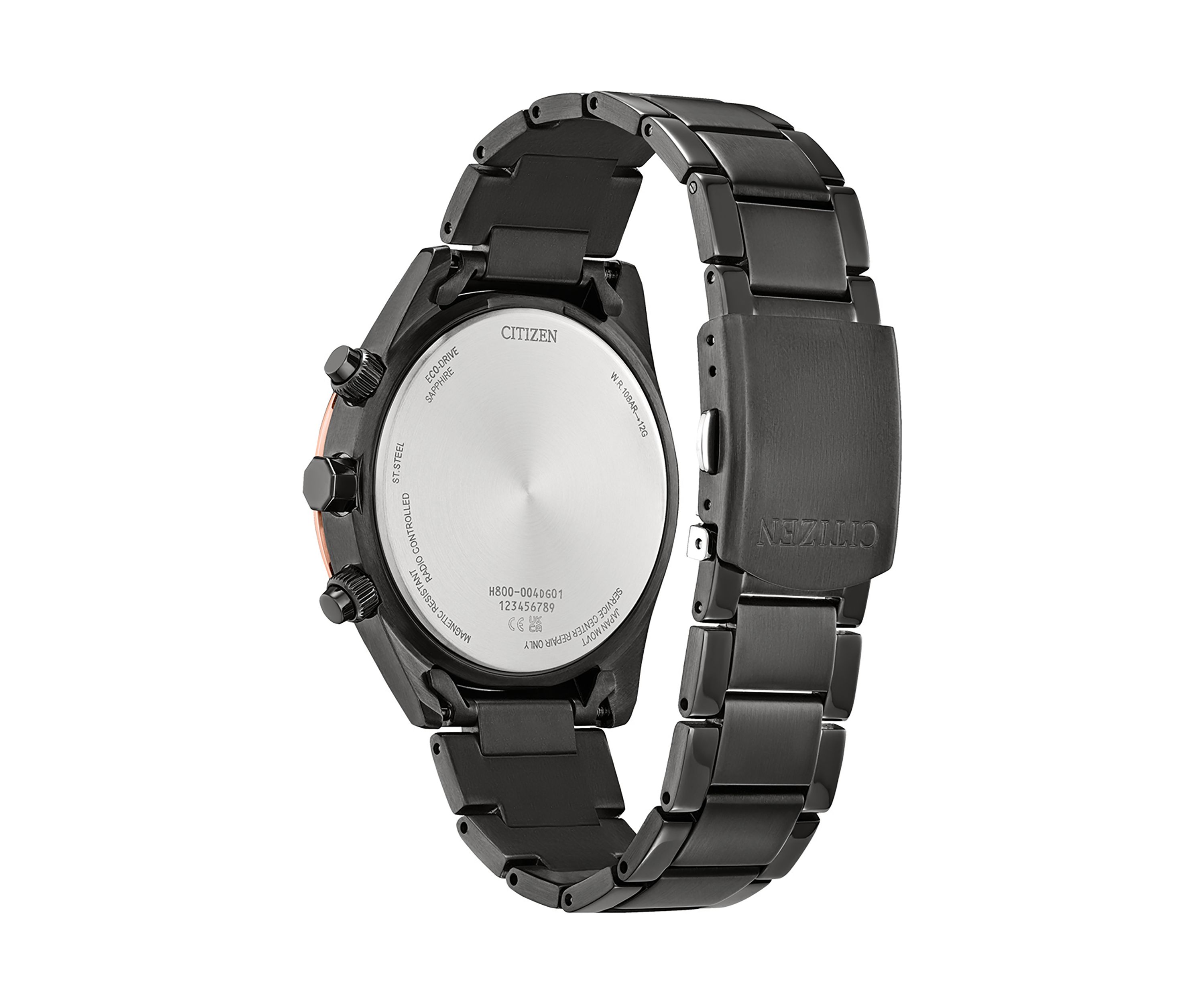 Mens Sport Luxury Radio Control Black Stainless Steel Bracelet Watch 