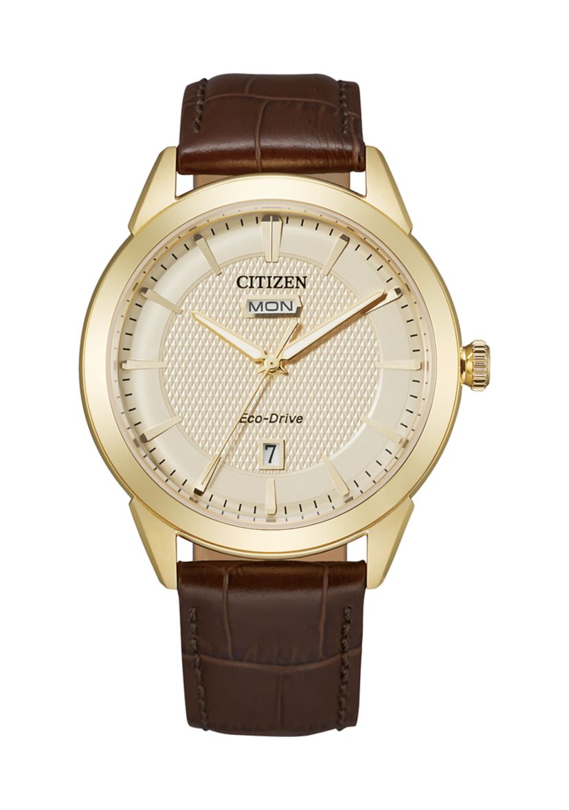 Citizen Eco-Drive Corso Mens Brown Leather Strap Watch