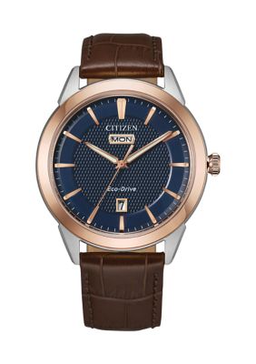 CITIZEN Men's 40.5 Millimeter Rose Gold Stainless Steel Leather Corso Watch