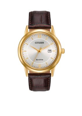 Citizen Men's Eco-Drive Gold-Tone Stainless Steel Leather Dress Watch