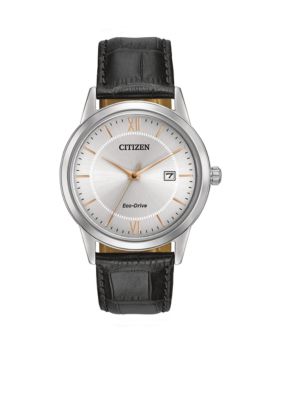 CITIZEN Eco-Drive Men's Black Leather Strap Watch -  0013205110290