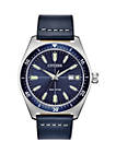 Mens Sainless Steel Eco Drive Brycen Blue Leather Strap Watch 43 mm
