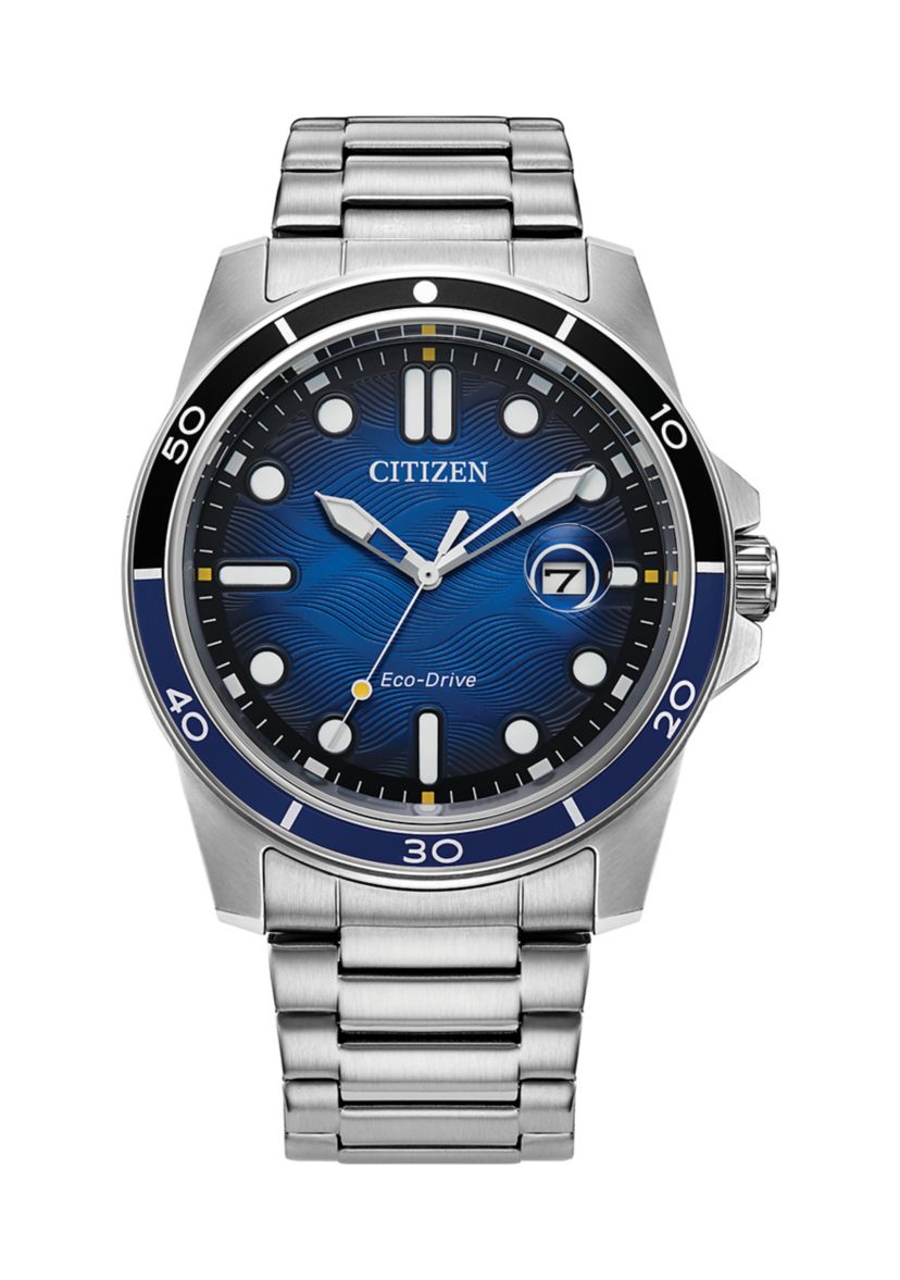 Mens 41.5 Millimeter Sport Casual Silver-Tone Stainless Steel Bracelet Watch 