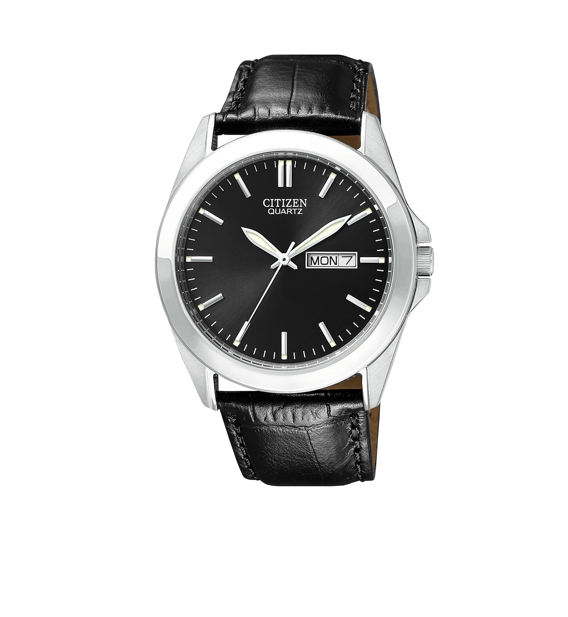 Mens Stainless Steel Leather Strap Watch