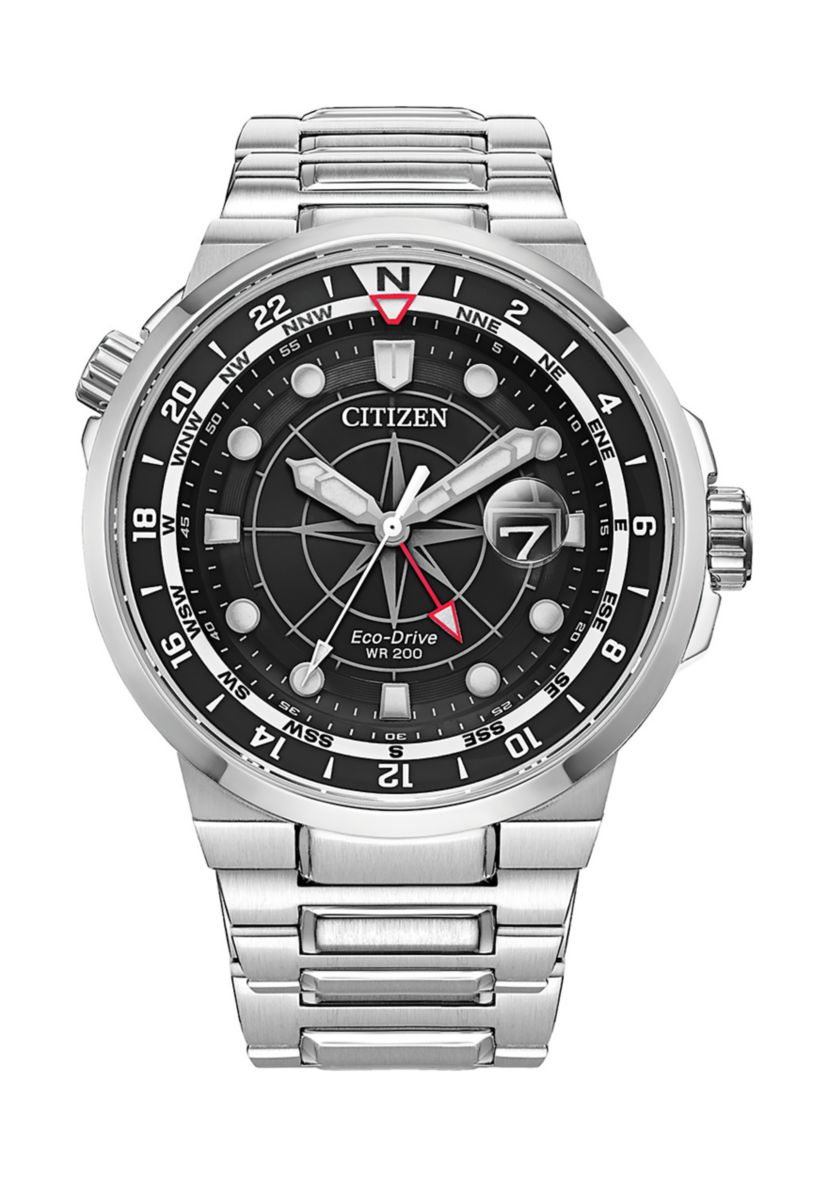 Mens Sport Luxury Endeavor Silver-Tone Stainless Steel Bracelet Watch