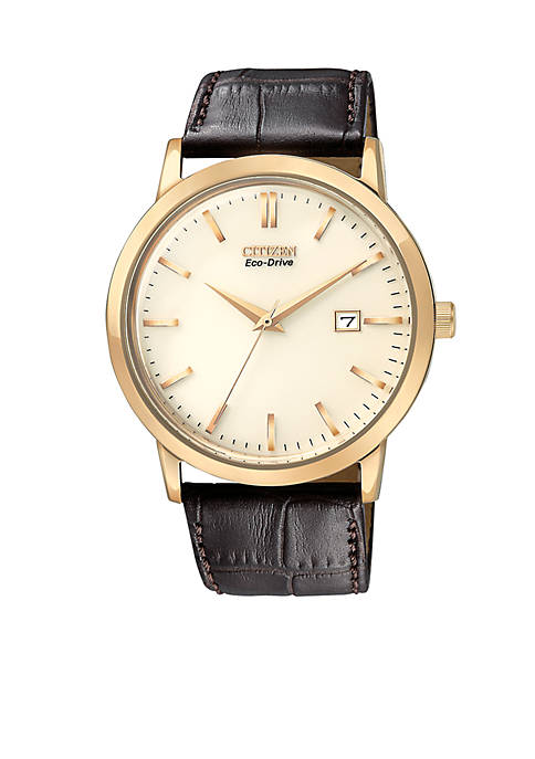 Eco-Drive Rose Gold Tone Date Strap Watch