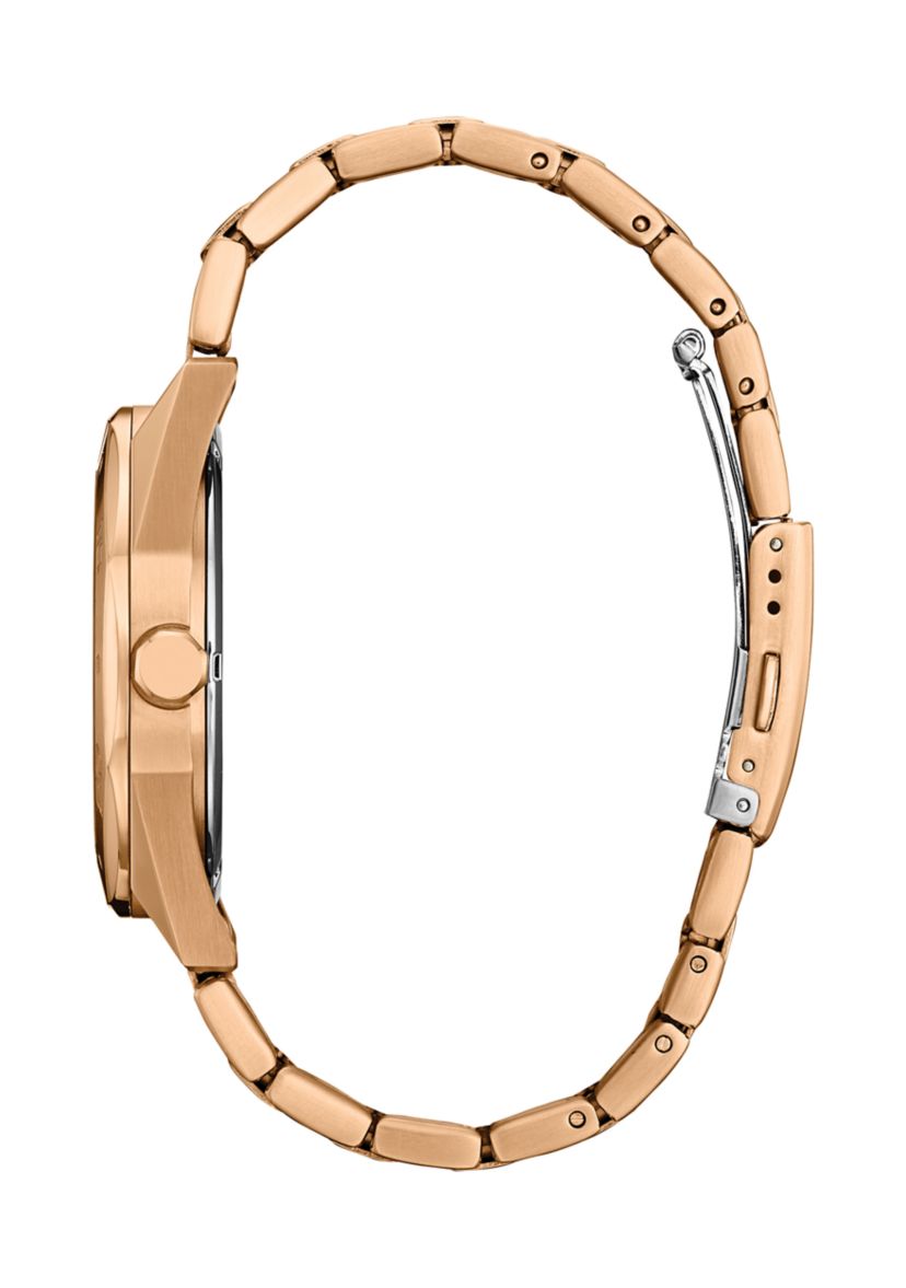 Mens Sport Casual Rose Gold Tone Stainless Steel Bracelet Watch 