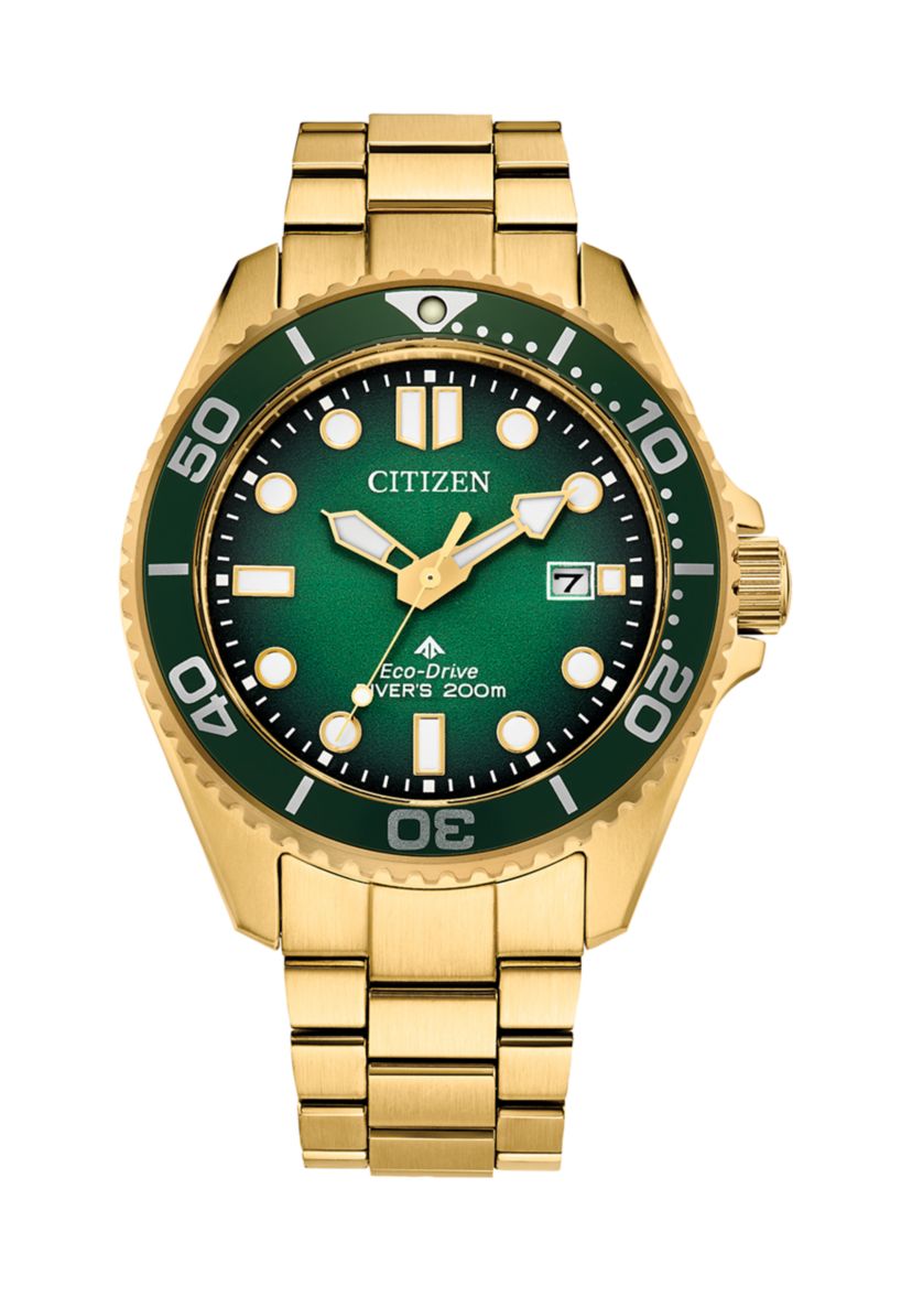 Citizen Mens  Dive 3 Gold-Tone Stainless Steel Bracelet Watch 41mm