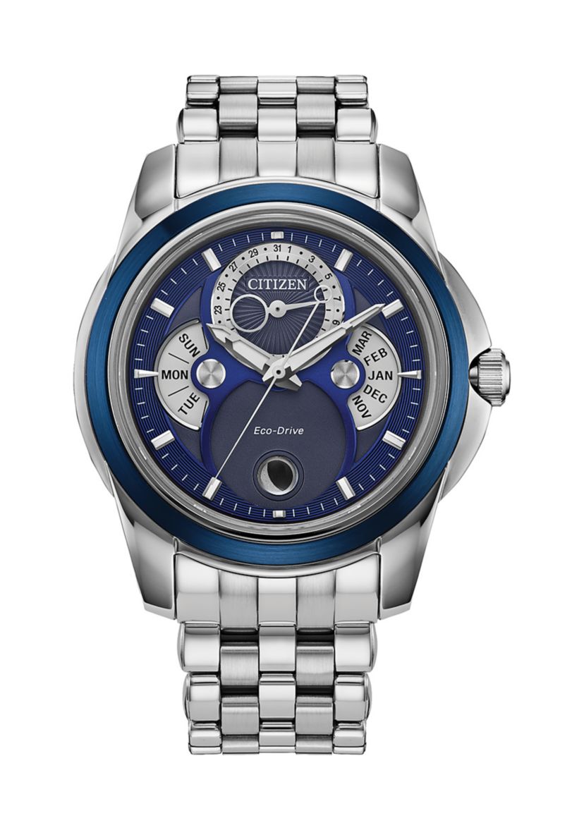 Mens Classic Calendrier Silver-Tone Bracelet Watch, 41.8 mm