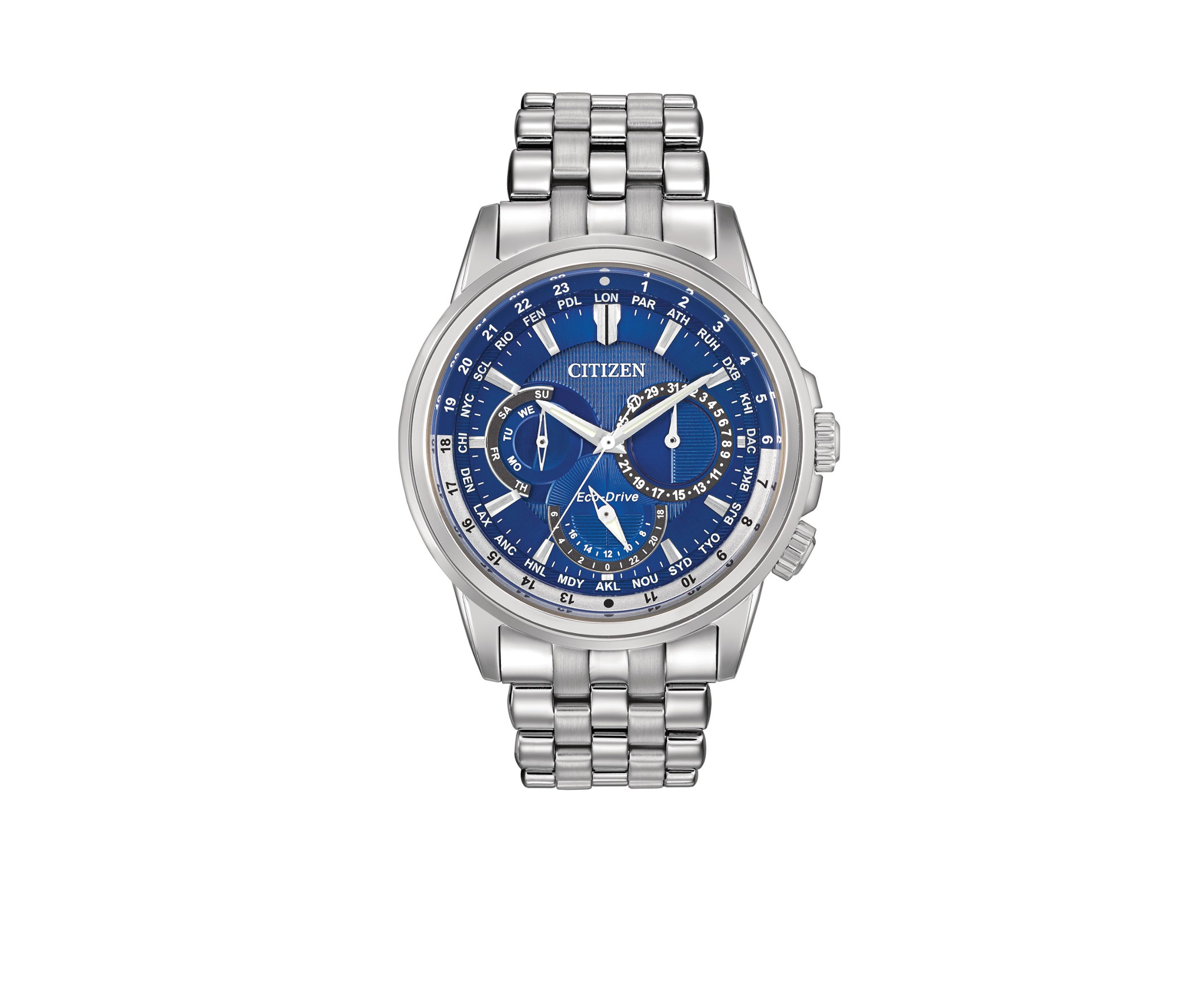 Eco-Drive Stainless Steel Blue Dial Calendrier Watch
