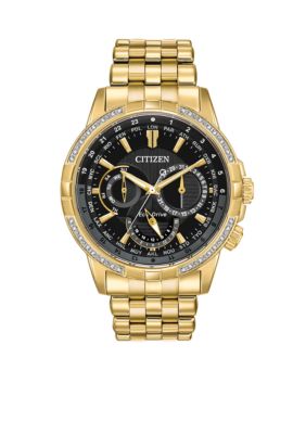 CITIZEN Men's Gold-Tone Eco-Drive Calendrier Diamond Accent Watch, Gold -  0013205131028