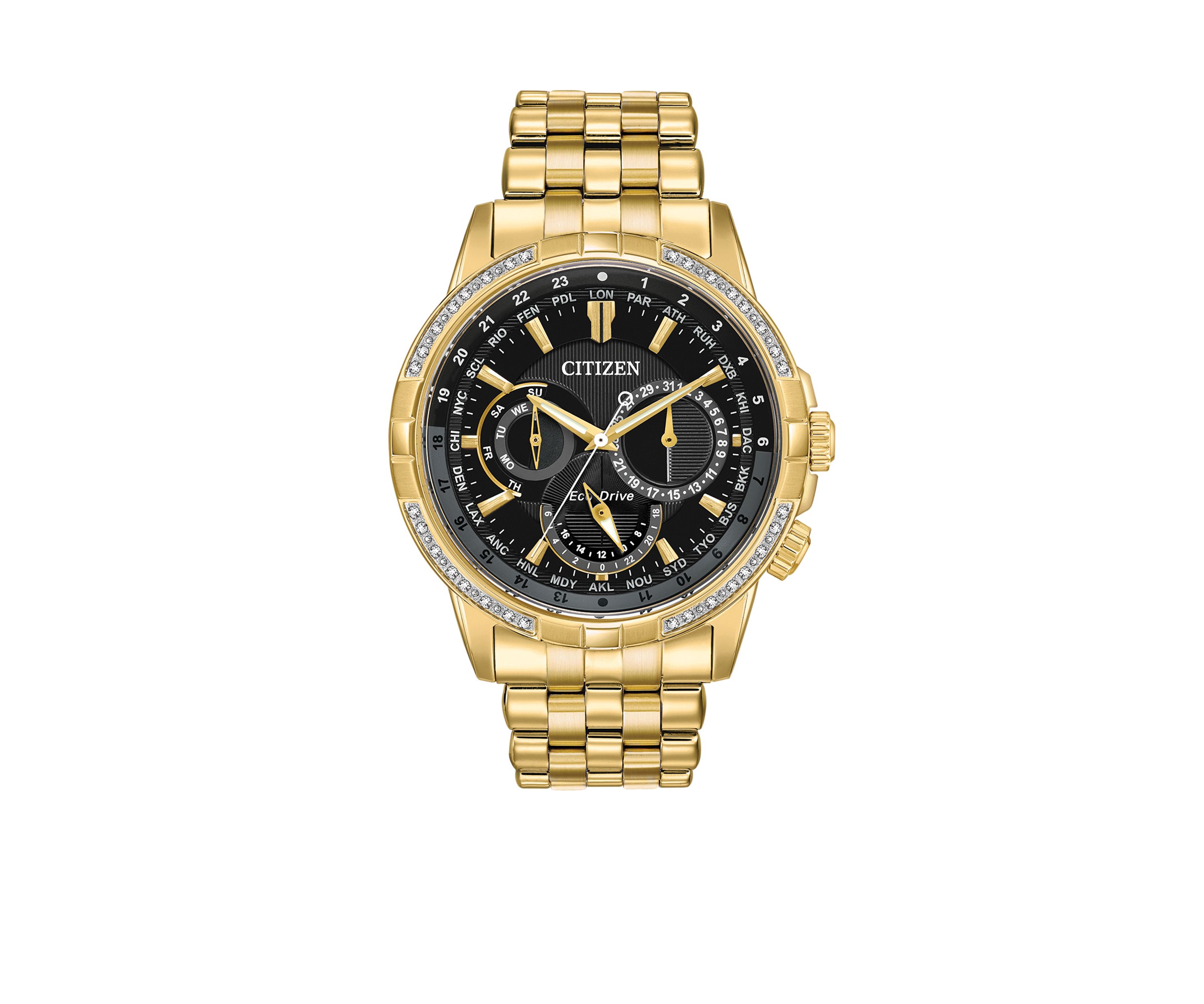 Gold-Tone Eco-Drive Calendrier Diamond Accent Watch