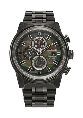 Citizen Eco-Drive Men's Nighthawk Chronograph Black Ion-Plated Stainless Steel Bracelet Watch