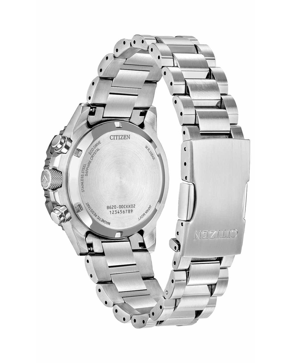 Citizen Mens Promaster Eco Navihawk Silver-Tone Bracelet Watch 40mm