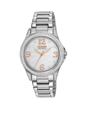 Women s Stainless Steel with Swarovski Crystal Dial Watch belk