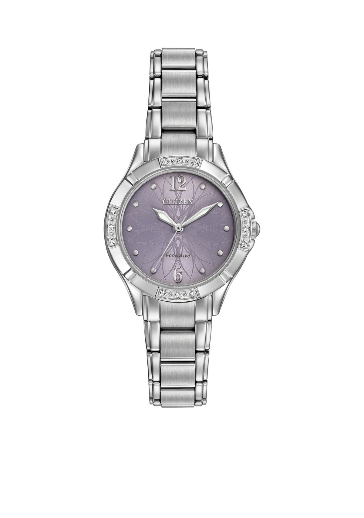 Ladies Silver-Tone Stainless Steel Citizen Eco-Drive Diamond Watch