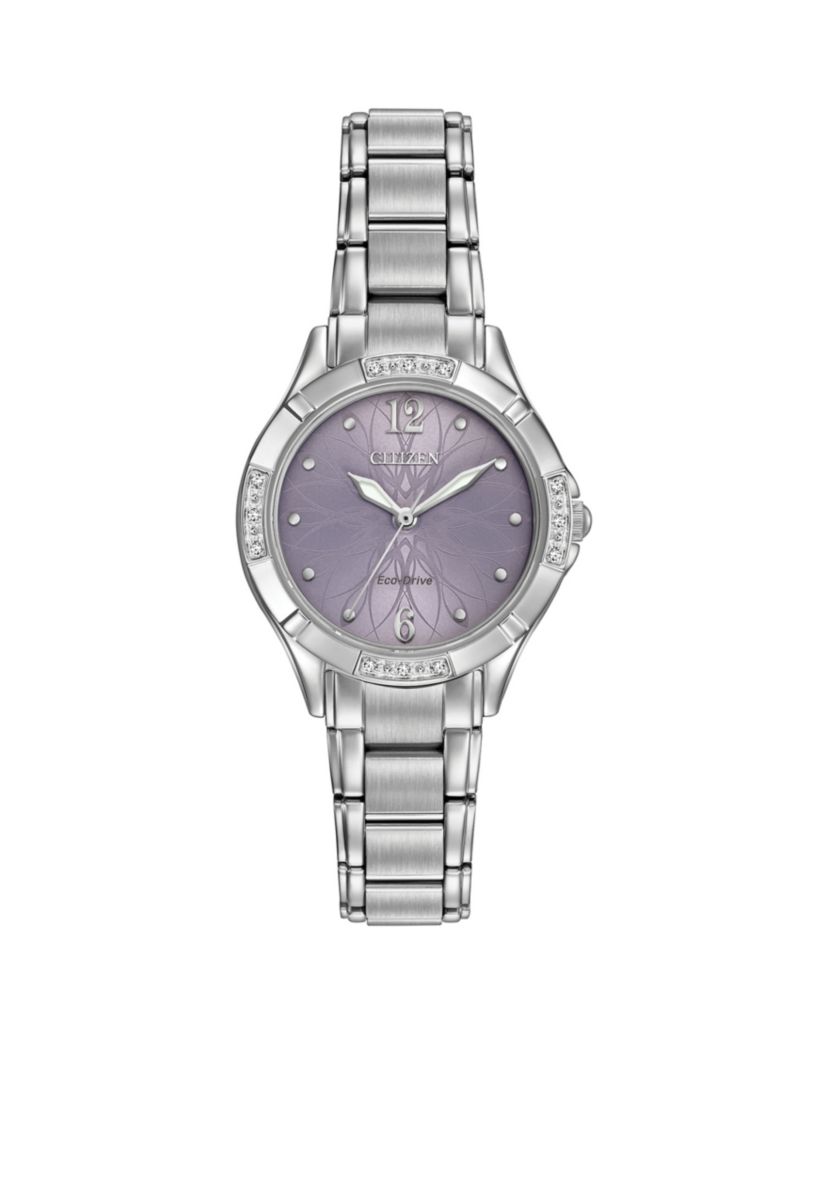 Ladies Silver-Tone Stainless Steel Citizen Eco-Drive Diamond Watch