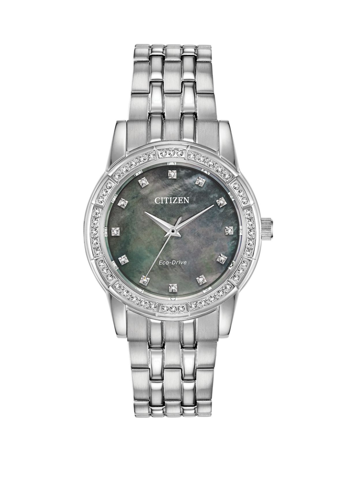 Womens Silver Tone Stainless Steel Crystal Silhouette Watch