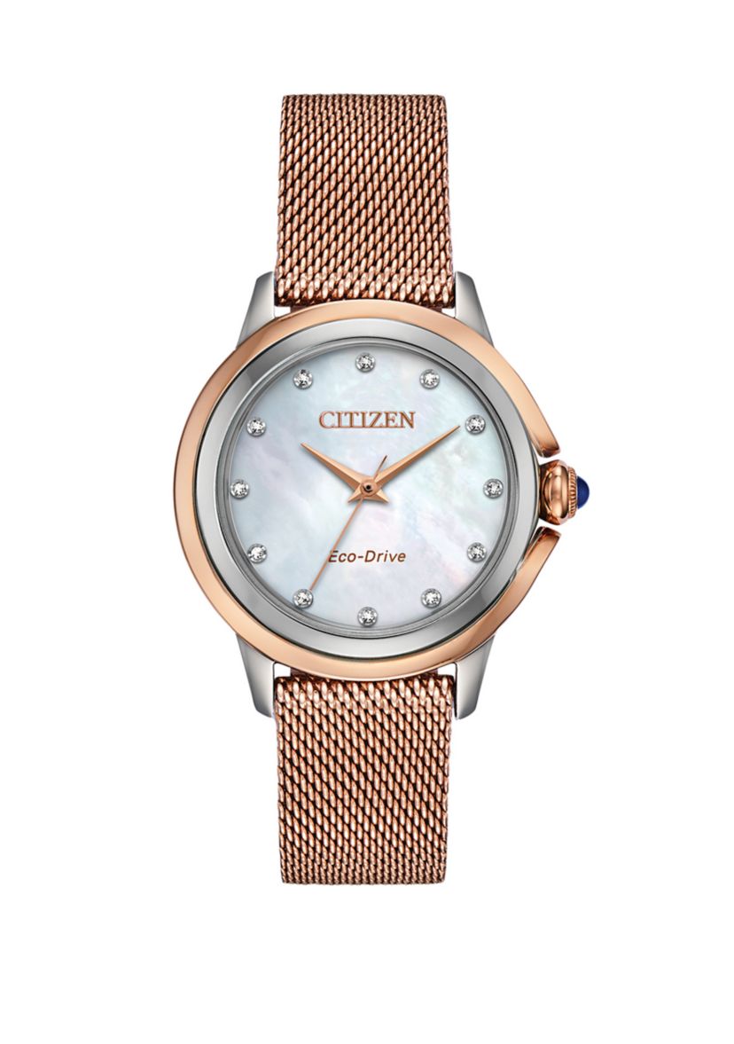 Womens Citizen Ceci Pink Gold-Tone Stainless Steel Bracelet Watch