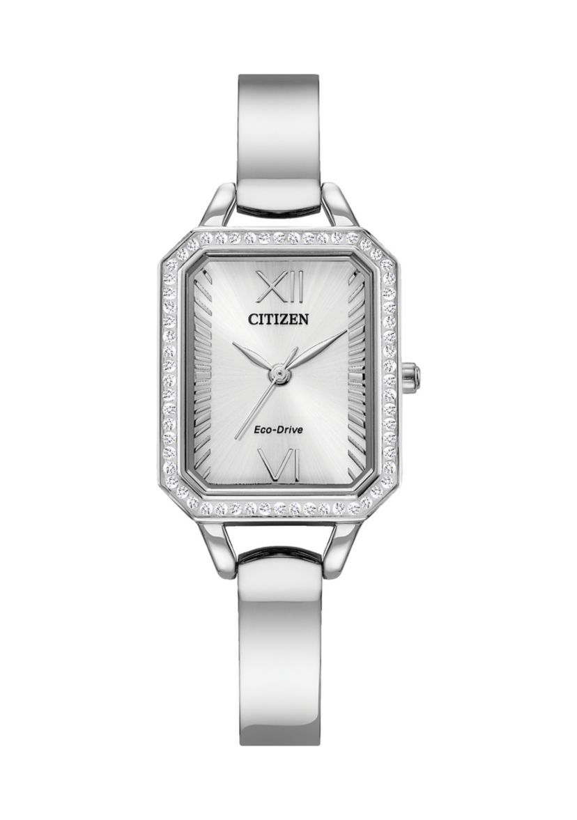 Eco-Drive Womens Silhouette Crystal Silver Tone Stainless Steel Bangle Watch