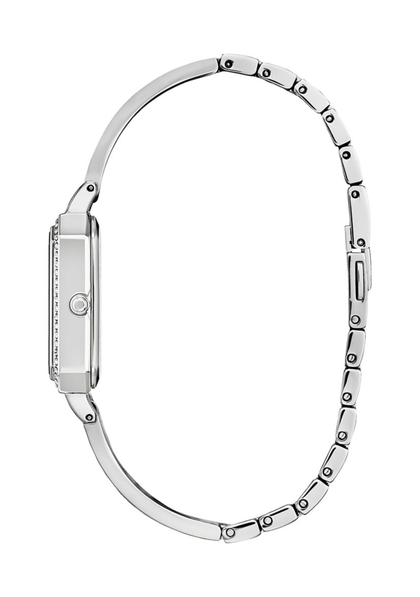 Eco-Drive Womens Silhouette Crystal Silver Tone Stainless Steel Bangle Watch