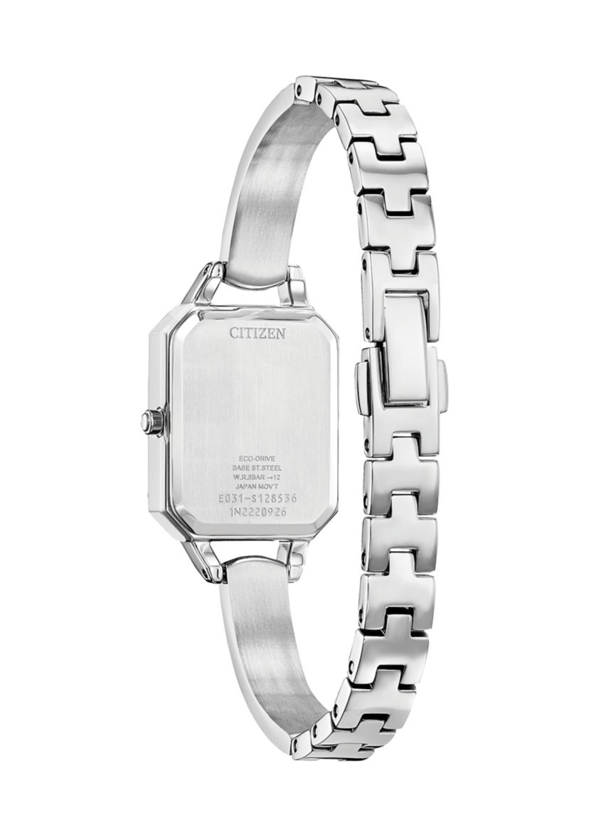 Eco-Drive Womens Silhouette Crystal Silver Tone Stainless Steel Bangle Watch