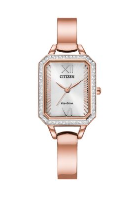 Citizen Eco-Drive Women's Silhouette Crystal Rose Gold Tone Stainless Steel Bangle Watch -  0013205151958