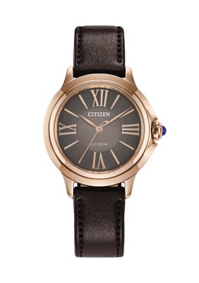 CITIZEN Women's Classic Ceci Rose Gold Tone 32 Millimeter Watch with Brown Leather Strap