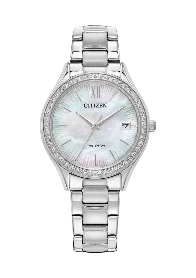 Womens Classic Crystal Silver Tone Bracelet Watch