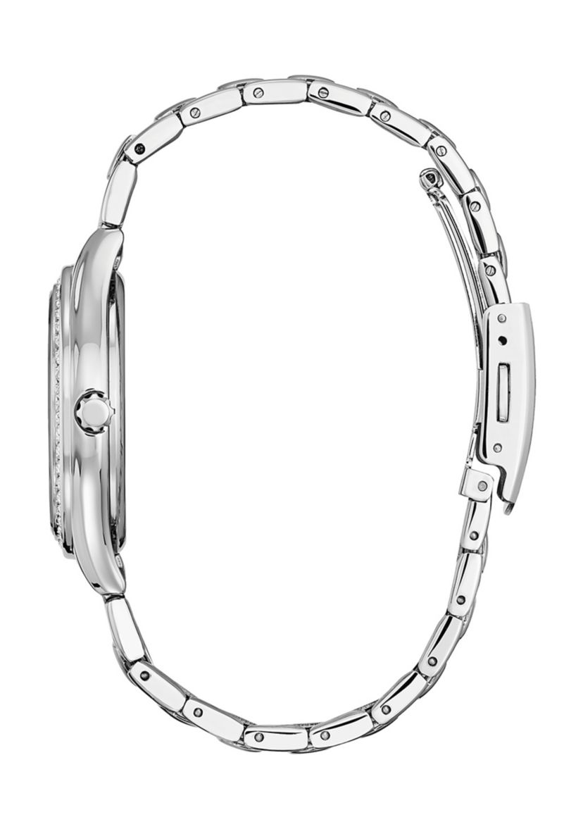 Womens Classic Crystal Silver Tone Bracelet Watch