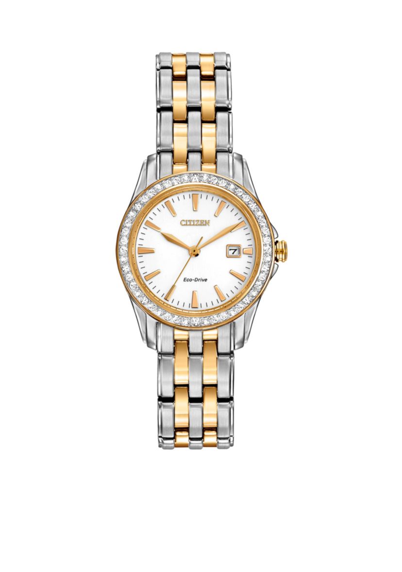 Womens Eco-Drive Two Tone Stainless Steel Swarovski Watch