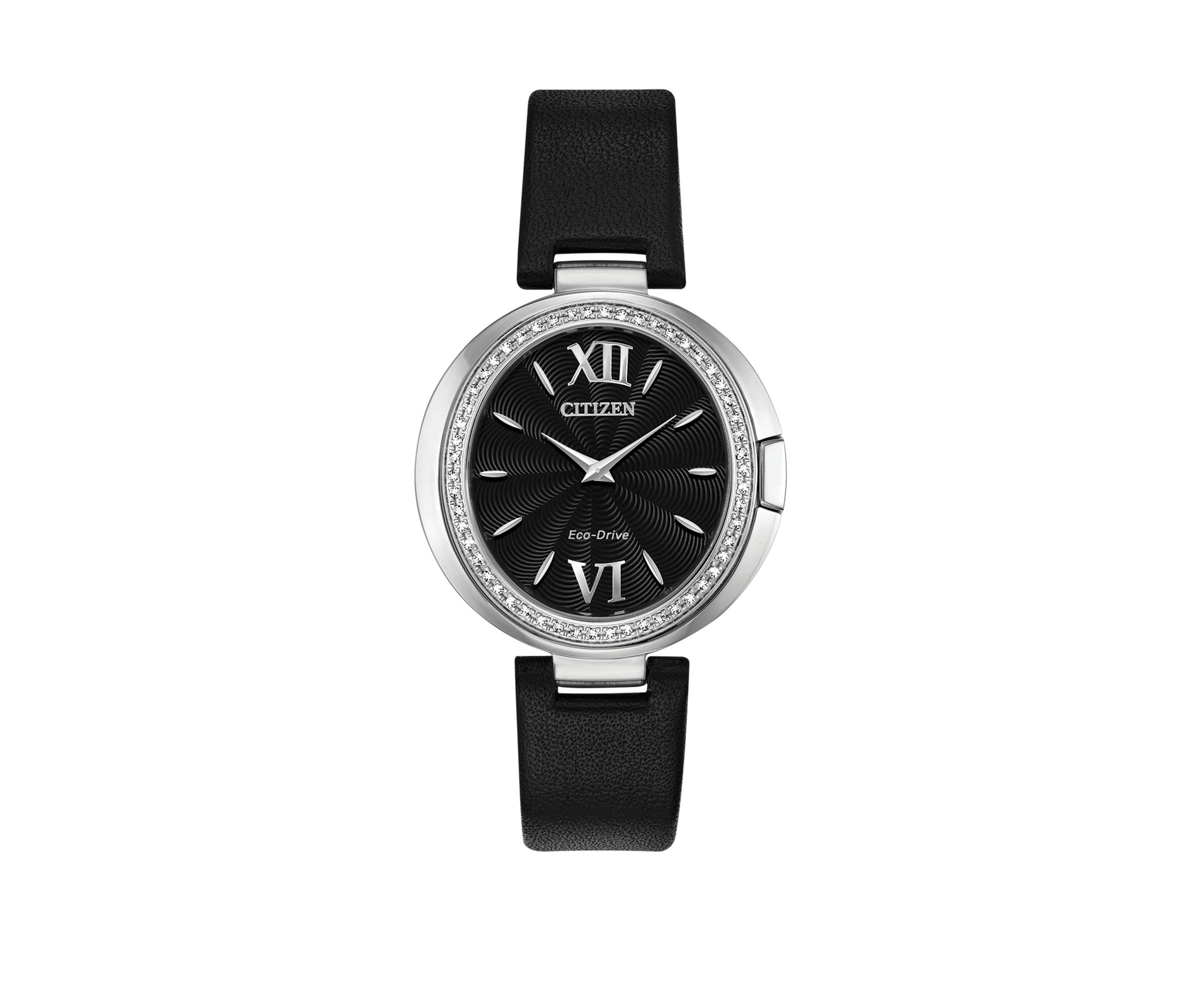 Womens Capella Black Leather Strap Watch