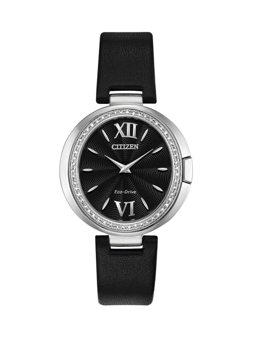 Womens Capella Black Leather Strap Watch