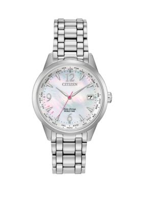 Citizen Stainless Steel Eco World Time Bracelet, Silver -  0013205134555