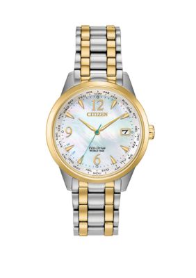 Citizen 2 Tone Stainless Steel Case World Time Watch With Mother Of Pearl Dial -  0013205134548