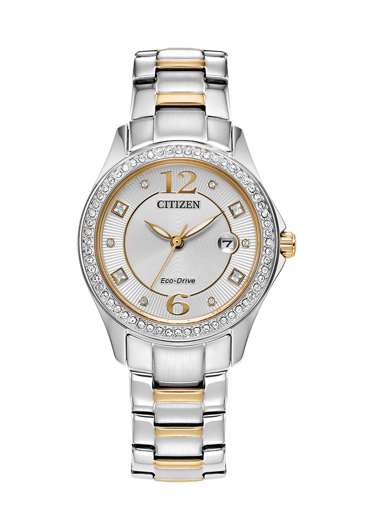 Womens Crystal Two Tone Stainless Steel Bracelet Watch 