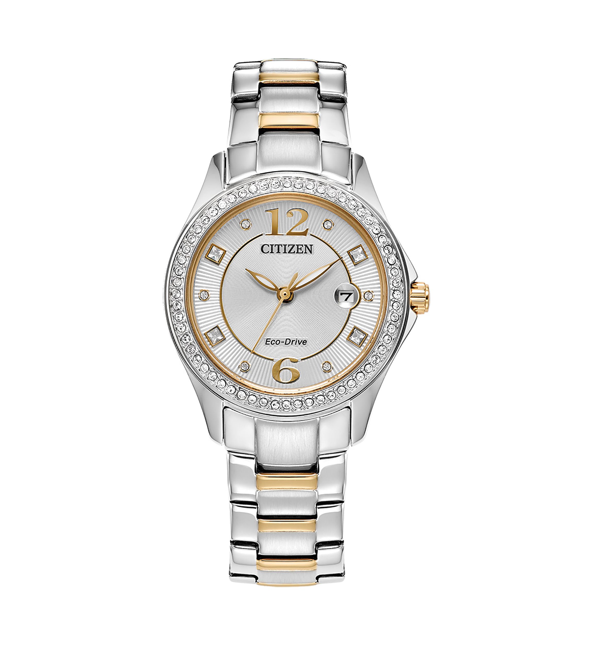 Womens Crystal Two Tone Stainless Steel Bracelet Watch 